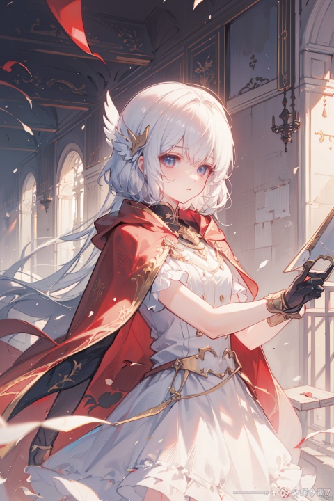  8k, best quality, masterpiece, illustration, an extremely delicate and beautiful, extremely detailed ,CG ,unity ,wallpaper, finely detail, official art, unity 8k wallpaper, incredibly absurdres, quan,ban, cursed_left_arm,winged helmet,red cape,malenia_blade,