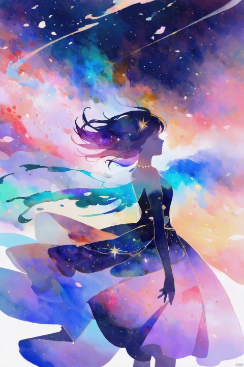  (depth of field:1.25), (blurry, blurry foreground:1.35)//(watercolor \(medium\):1.25), color splashing, fussion of Fluid abstract art,colorful,//flat color, by wlop,(double exposure of girl and universe:1.35),//(from beside:0.85), cowboy shot,(1girl,1girl), closed mouth, closed eyes,solo, liquid starry hair, short purple starry hair,star-shaped hair ornament, liquid starry lace dress tulle skirt,jewelry necklace,//Extremely and detailed Starry sky background,wind,nebula-background,fantastic-wind nebula,in flower blossoms, birds,//,,,, , watercolor