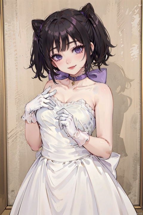  ((Masterpiece)), ((Best Quality)),Toodles Galore, purple collar, 1girl,dress, white gloves, smile