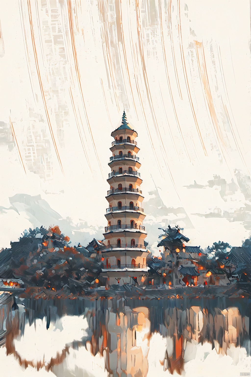  best quality,masterpiece,sculpture,wonderland,,chinese fairy tales,an old man,boiling tea,drink tea,a painting of history floating and curved in the background,mountain,white cloud,chinese style courtyard,pavilion,chinese tea mountains,, Chinese architecture, trees,,white hair , Rock buildings