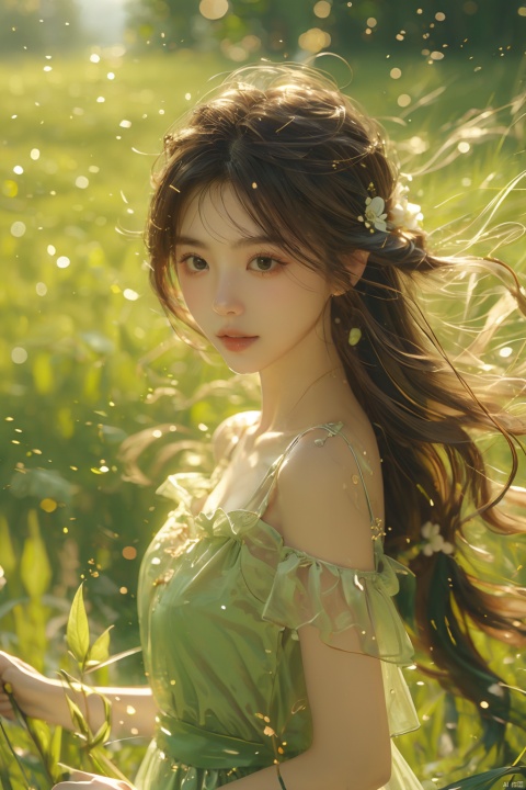  (grass:1.5), 1 girl,solo, blone hair, long hair, princess dress, pretty beautiful makeup, garden, castle, flowers, (\shen ming shao nv\)