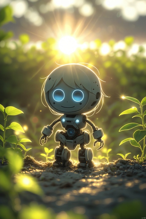 (La best quality,high resolution,super detailed,actual),dilapidated abandoned robot,covered with plants,The sun shines on the robot（ （（sunrise）））,light warm（ （（A masterpiece full of sunshine elements）））, （（best quality））, （（intricatedetails））（8k）