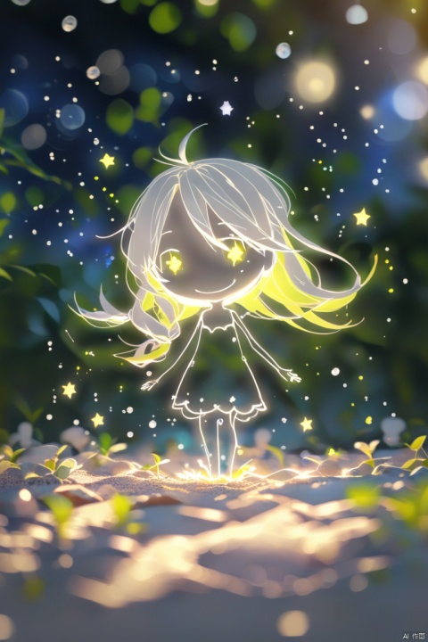 a girl, {beautiful detailed eyes}, stars in the eyes, messy floating hair, colored inner hair, Starry sky adorns hair, depth of field