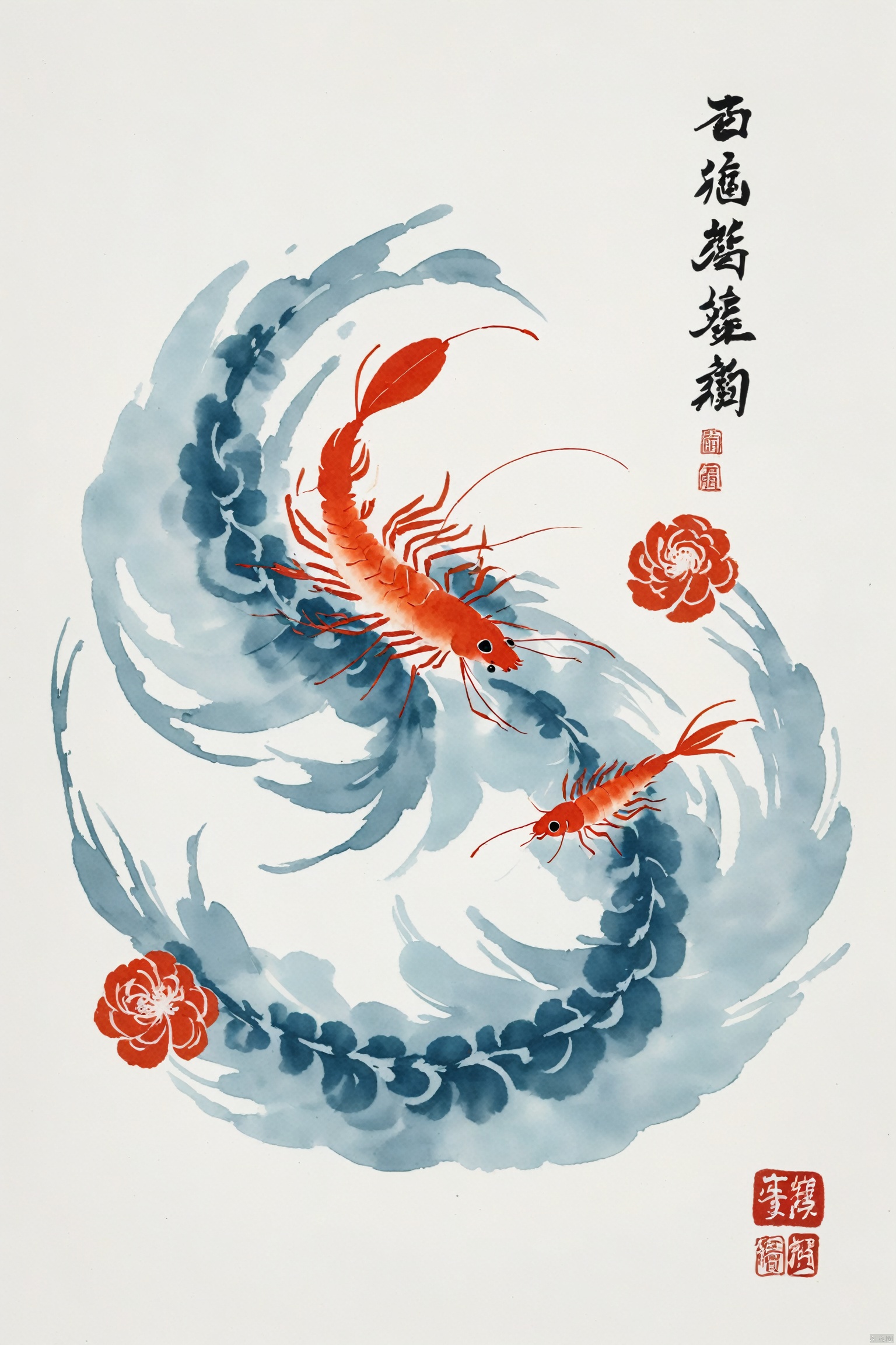 Tie dyeing style, Qi-Baishi,animal,shrimp,