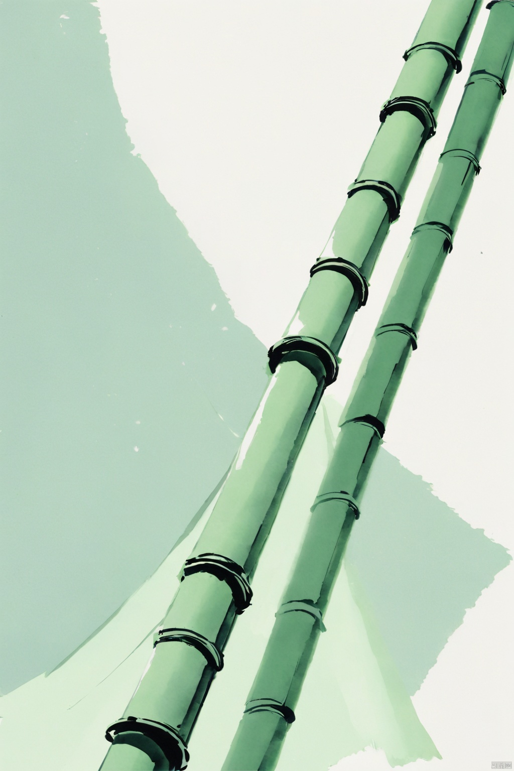 The shading of the Chinese-style paper, the pale green bamboo, the grain is faintly visible,white background