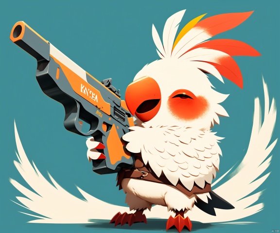  Cockatiel\(IP\), pistol, gun, holding a gun,red crown, beak, GameWeapon