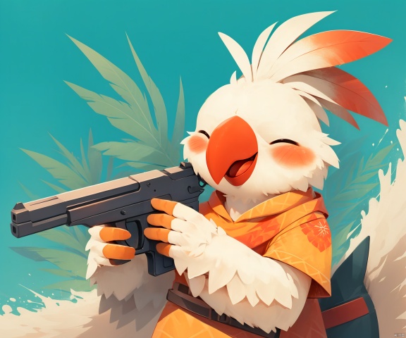  Cockatiel\(IP\), pistol, gun, holding a gun,red crown, beak