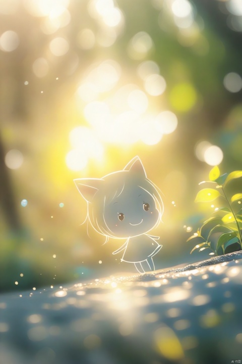  ((anime chibi style)), cute looking kitten with adorable eyes in the park, dynamic angle, depth of field