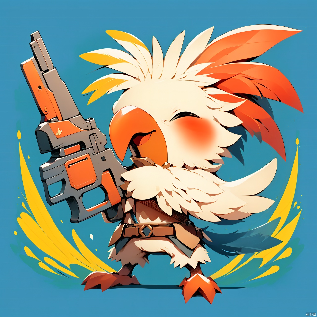  Cockatiel\(IP\), pistol, gun, holding a gun,red crown, beak, GameWeapon