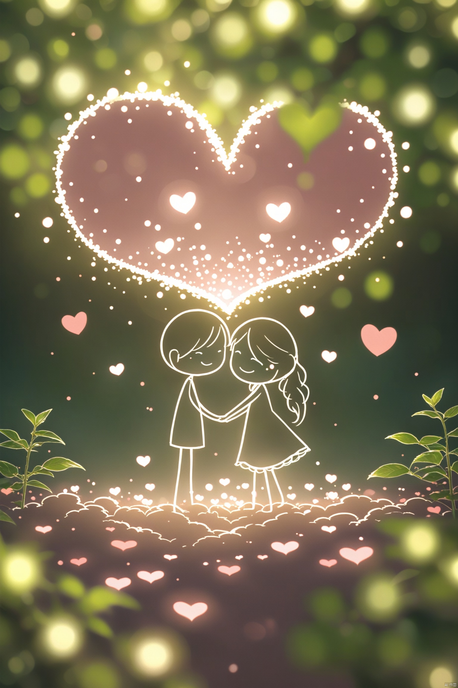 Valentine's Day poster design features lovers holding hands,hugging,pink fantasy and kissing,surrounded by rose hearts,romantic,loving,dreamy,artistic and dreamy heart-shaped tree background,super-perfect picture quality,super-perfect details,clear visual design,illustration and flat illustration.,