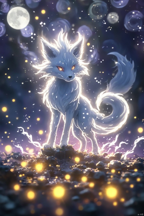  Key words: nine-tail demon fox spirit
; result word count: 200

Nine-tailed demon fox spirit, the core body is demon fox, the main action is to walk between the ancient shrines, the style is mysterious and elegant, the light effect is soft, the moonlight sprinkles on the fox's nine tails, the color is dark purple and silver, and the visual angle is looking up, showing the majesty and beauty of the demon fox, exquisite quality and full of dynamic feeling. It is ordered that this painting shows the mysterious charm of the nine-tailed fox spirit, which echoes with the ancient flavor of the shrine. Create a supernatural atmosphere.