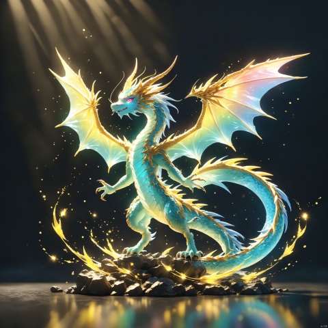 Dream Style, 3D render, a glowing neon-colored dragon-like spiritual transparent Pokemon, simple background, dark background, award-winning picture, highly detailed, ultra-high resolutions, 32K UHD, sharp focus, best quality, masterpiece