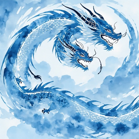  blue theme,Tie dyeing,dragon