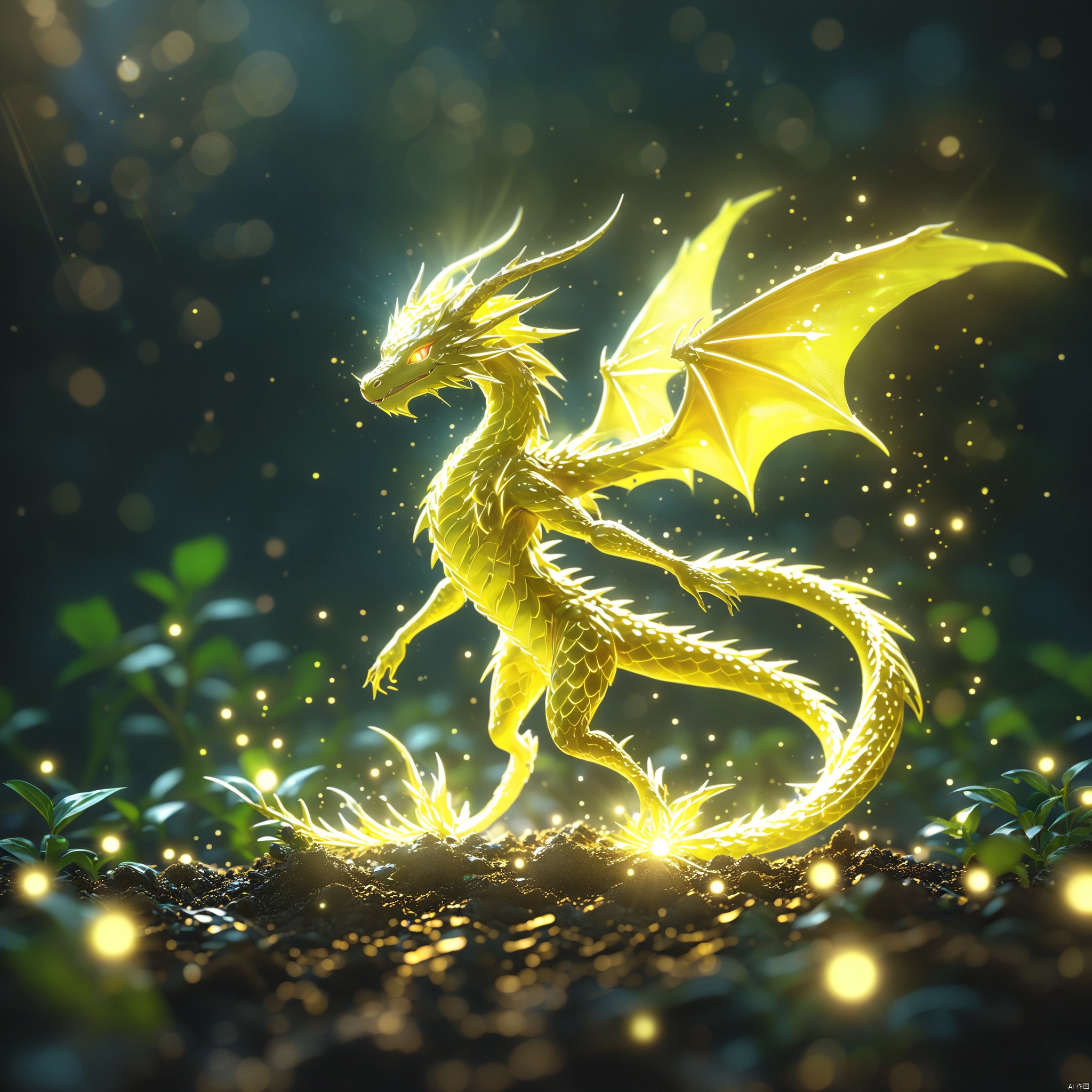 Dream Style, 3D render, a glowing neon-colored dragon-like spiritual transparent Pokemon, simple background, dark background, award-winning picture, highly detailed, ultra-high resolutions, 32K UHD, sharp focus, best quality, masterpiece, MSI\(Monon\)