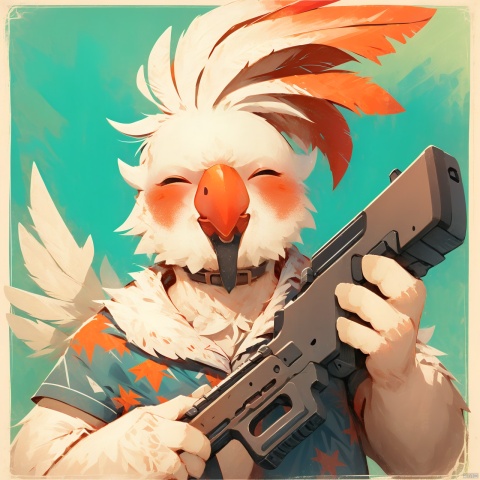  Cockatiel\(IP\), pistol, gun, holding a gun,red crown, beak, GameWeapon
