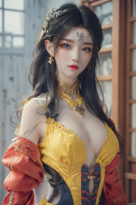  ((best quality)), ((masterpiece)), ((ultra-detailed)), extremely detailed CG, (illustration), ((detailed light)), (an extremely delicate and beautiful), a girl, solo, ((upper body,)), ((cute face)), expressionless, (beautiful detailed eyes), full breasts, (medium breasts:1.2), blue dragon eyes, (Vertical pupil:1.2), white hair, shiny hair, colored inner hair, [Armor_dress], blue_hair ornament, ice adorns hair,depth of field, [ice crystal], (snowflake), (\shuang hua\), 1girl,yellow_footwear,long_hair,black_hair, meidusha, gufengsw001, 7218, 80sDBA style