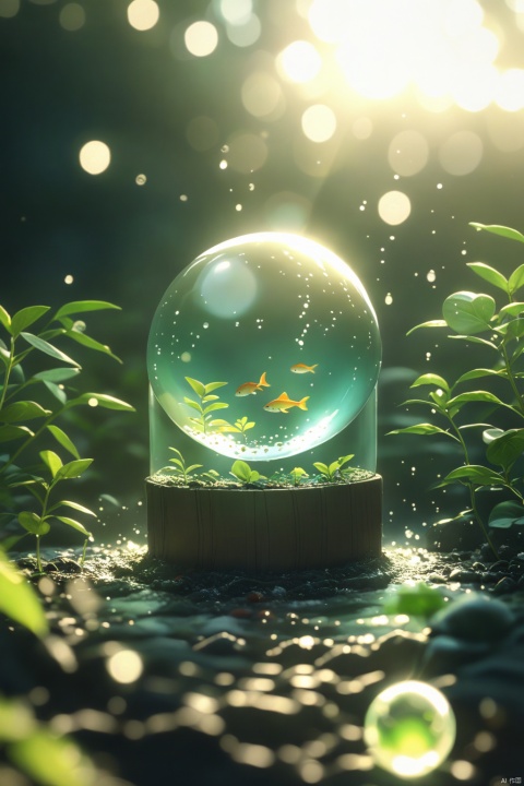 A snow globe with an polluted aquarium inside, on white background, wooden base under the glass ball, A lot of garbage, cans, plastic bags, polluted water, sewage, dirty water, black sewage, little fishes swimming around, water splashes, photorealistic, high resolution photography, hyper realistic, very detailed, intricate details, professional color grading, soft shadows, no contrast, clean sharp focus, film grain, cinematic lighting, kodak portra film stock
