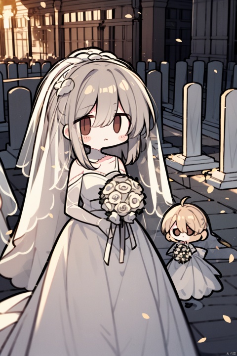  Skeleton Bride, Holding flowers in the hand, Wearing a wedding dress, Wait at the cemetery, So many details., hell, blackmagic, macron, solid eyes, xinniang, cutegui, wulian, yyy