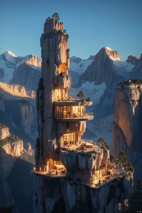 Create stunning images of structures built and integrated into mountains and cliffs, by award winning architects. The ideal residence for villains.
