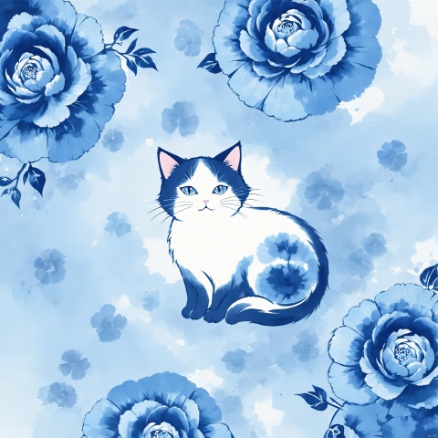  blue theme,Tie dyeing,cat
