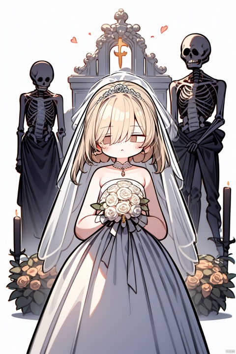  Skeleton Bride, Holding flowers in the hand, Wearing a wedding dress, Wait at the cemetery, So many details., hell, blackmagic, macron, solid eyes, xinniang, cutegui, wulian