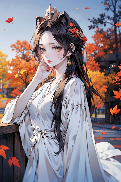  1girl,in white drees, Autumn, fallen leaves, orange and red tone color, Maple leaf, forest,wood,jungle,prairie,desert,snowfield,
 pretty face, (photo realistic: 1.3) , Edge lighting, (high-detail skin: 1.2) , 8K ultra-hd, DSLR, high quality, high resolution, 8K, best ratio four fingers and one thumb, (photo realistic: 1.3) ((nude:0.67)), (boobs naked:0.8), ((nipples:0.8)), winterhanfu, eluosi,Perfect Fingers, Fashion Style,Random actions, FilmGirl, Wasteland age, blue shirt,blue skirt, windowsill, dunhuang,dress, hand101, Wqipao, Chinese lion dance, cutegui