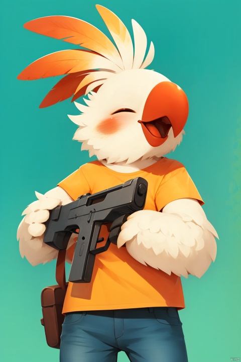  Cockatiel\(IP\), pistol, gun, holding a gun,red crown, beak