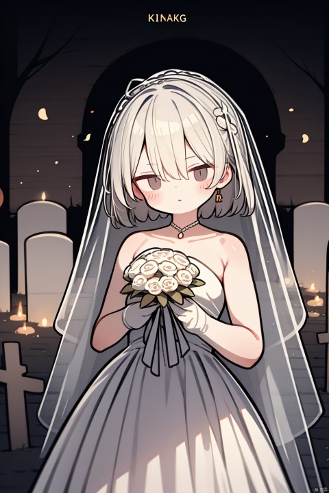  Skeleton Bride, Holding flowers in the hand, Wearing a wedding dress, Wait at the cemetery, So many details., hell, blackmagic, macron, solid eyes, xinniang, cutegui, wulian
