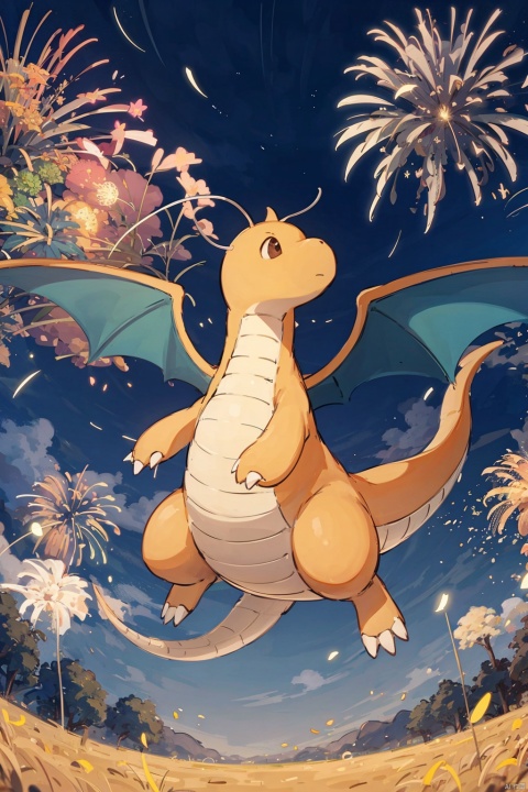  Night sky, soaring dragon, AI components, changing fireworks, blooming, celebrating the New Year, Chinese New Year painting elements, abundant grains, xiaotiao, Dragonite