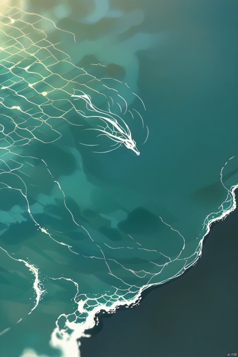 Top down aerial shot looking down at a dragon in a sea