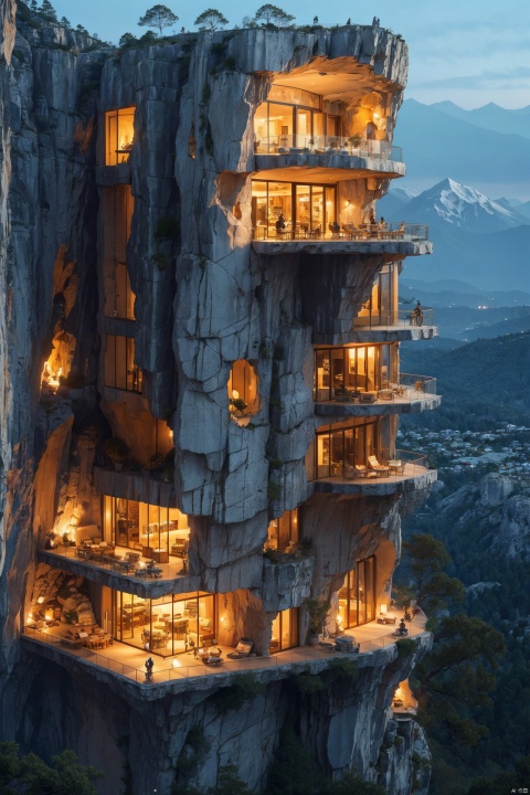 Create stunning images of structures built and integrated into mountains and cliffs, by award winning architects. The ideal residence for villains.