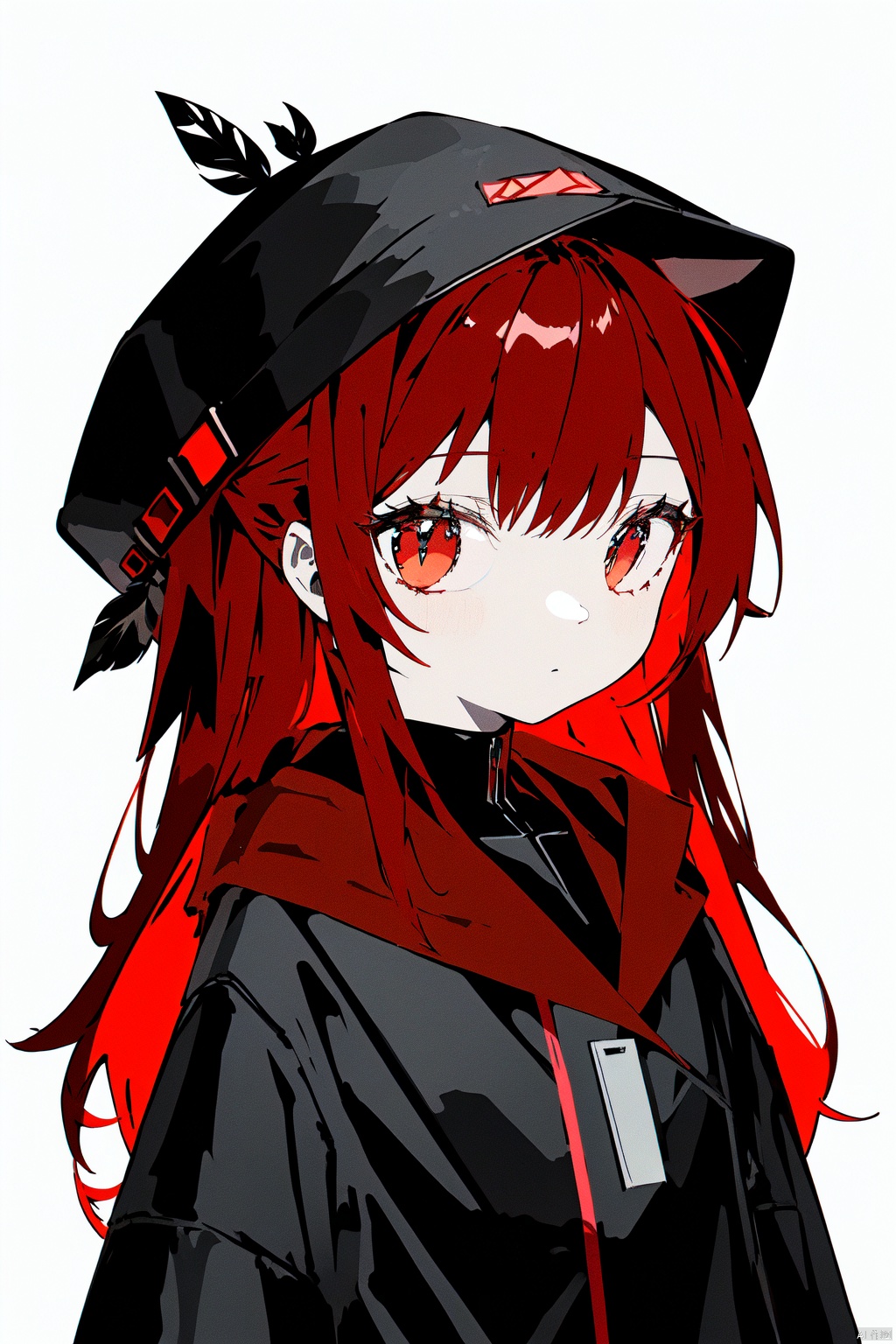 chibi,white glowing lines, dense translucent lines, various artist's styles, digital holographic style, virtual interaction, holographic projection, 1girl, solo,red hair, black hat, hat feather, red scarf, black jacket,line-art,chibi, hat