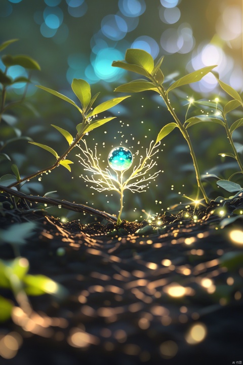 a delicate apple made of opal hung on branch in the early morning light, adorned with glistening dewdrops. in the background beautiful valleys, divine iridescent glowing, opalescent textures, volumetric light, ethereal, sparkling, light inside body, bioluminescence, studio photo, highly detailed, sharp focus