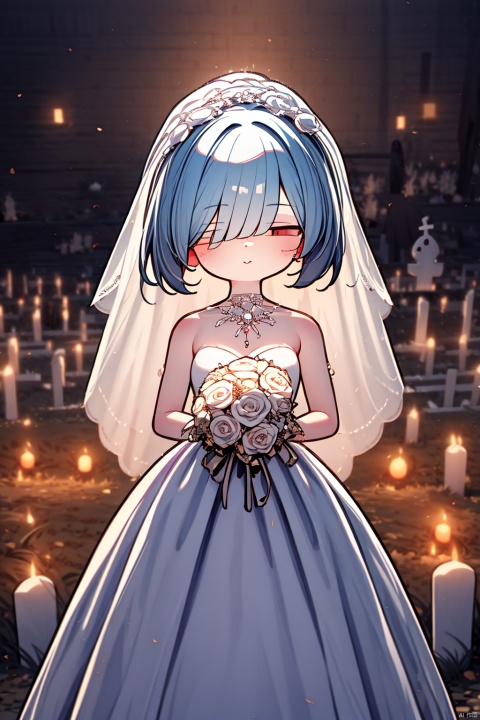  Skeleton Bride, Holding flowers in the hand, Wearing a wedding dress, Wait at the cemetery, So many details., hell, blackmagic, macron, solid eyes, xinniang, 80sDBA style