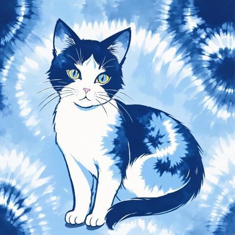  blue theme,Tie dyeing,cat