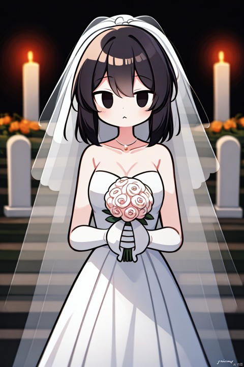  Skeleton Bride, Holding flowers in the hand, Wearing a wedding dress, Wait at the cemetery, So many details., hell, blackmagic, macron, solid eyes, xinniang, cutegui, wulian, jjmx