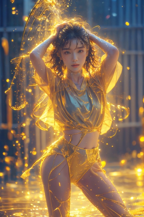  Epic CG masterpiece,stunningly beautiful,graphic tension,dynamic poses,stunning colors,3D rendering,surrealism,cinematic lighting effects,realism,00 renderer,super realistic,masterpiece,best quality,32k uhd,insane details,intricate details,hyperdetailed,hyper quality,high detail,ultra detailed,Masterpiece,
1girl,solo,glowing,simple background,,rain,it's soaking wet,(splash of water:1.4),,wet_hair, yanlingji, (\MBTI\), jiqing, babata,(\shenmingshaonv\),流光, 80sDBA style