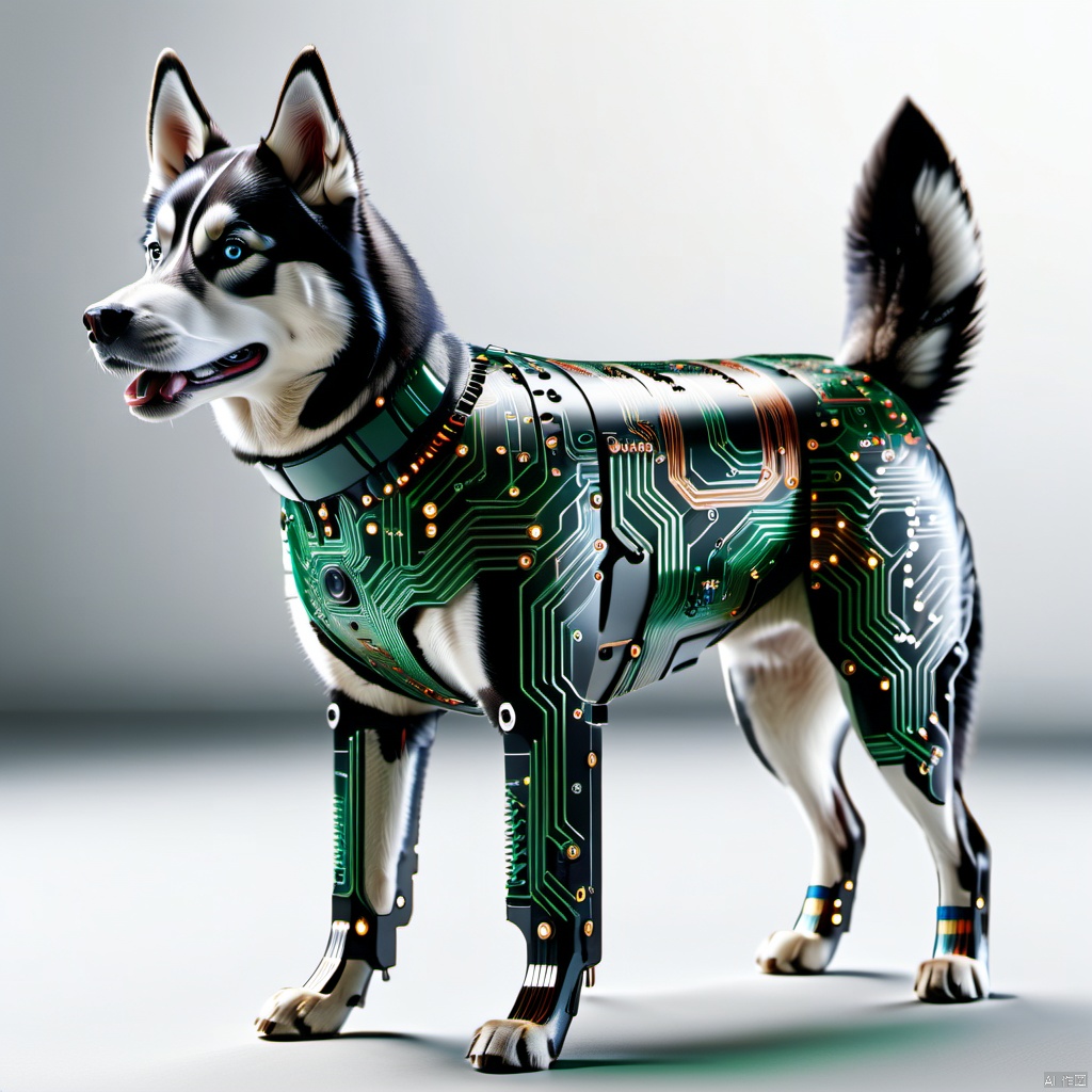 mad-circuit , made of circuits and electronic components, husky