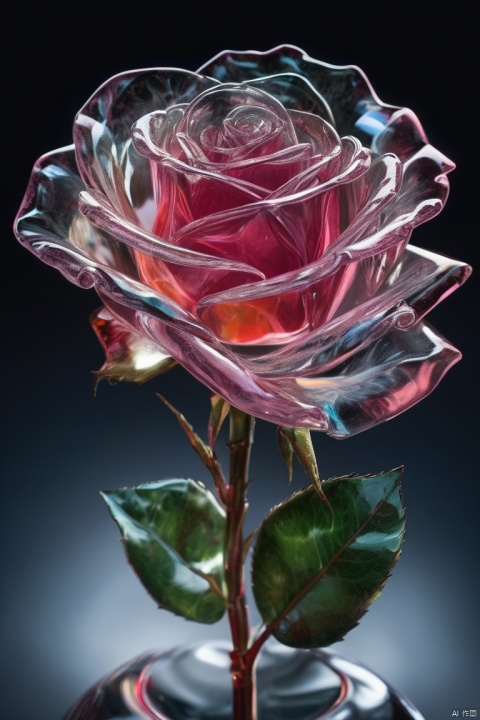  made of glass, rose, highly detailed, macro photography, crystal clear, delicate, intricate, colorful reflections, soft lighting, artstation, 4k resolution