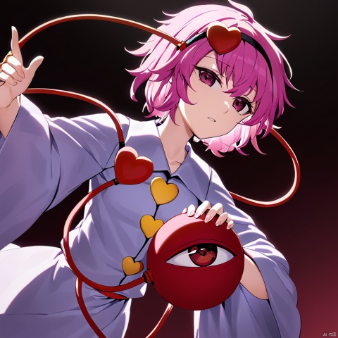 solo,masterpiece,best quality, komeiji_satori_touhou,satori_touhou, komeiji_satori_touhou, 1girl, long_sleeves, heart, wide_sleeves,eyeball