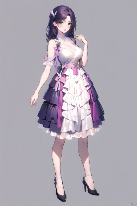  (loli_dress:1.5),full_body, purple hair,1girl,solo,
Simple background, gray background, jjmx