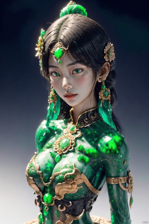  ((1girl)),exquisite face,upper body,jade,jade sculpture,greengemstone