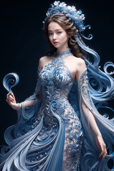 (masterpiece),((best quality)),(Ultra Detailed),(Perfect body))),1 girl,(china dress:1.3),long hair,Bare shoulders,Little Smile,Perfect hands,Rich details,Perfect image quality,wide shot,black background,
, tianqing, cute girl
