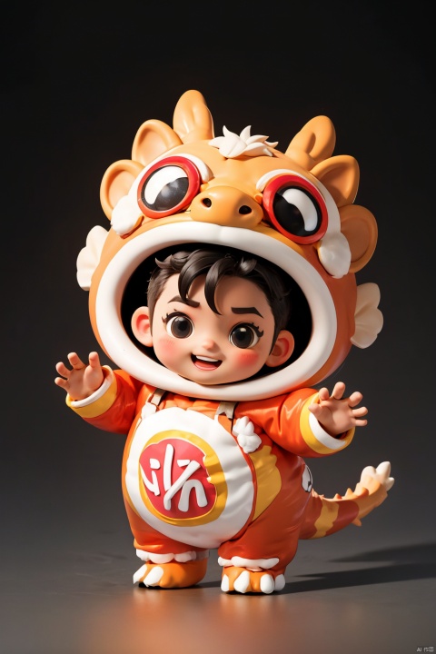 NY_BQB, 1boy, chibi, male focus, black hair, solo, open mouth, smile, transparent background, looking at viewer, tail, animal costume, blush, thick eyebrows, standing