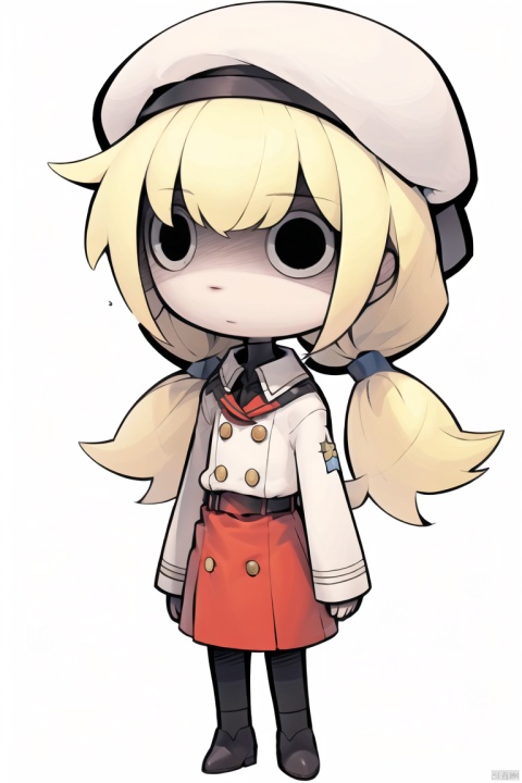  masterpiece,highres, solo,hat, blonde,red uniform,1 girl,chibi,twintail,simple_background, TouchDetective