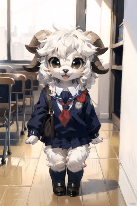  masterpiece,furry sheep girl,BlacknoseSheep,school_uniform,chibi