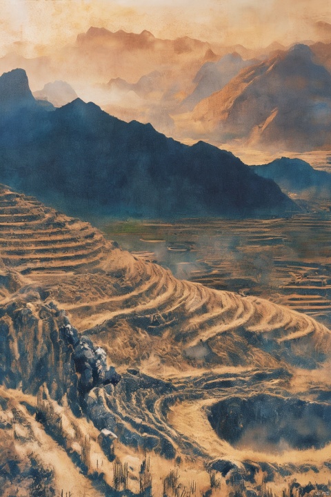  mengjingshanhai,Landscape painting, Mountain, Water,Terraced fields,Film Photography