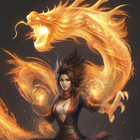 A woman with a light effect oriental dragon