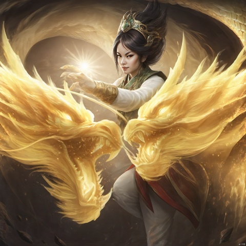 A woman with a light effect oriental dragon