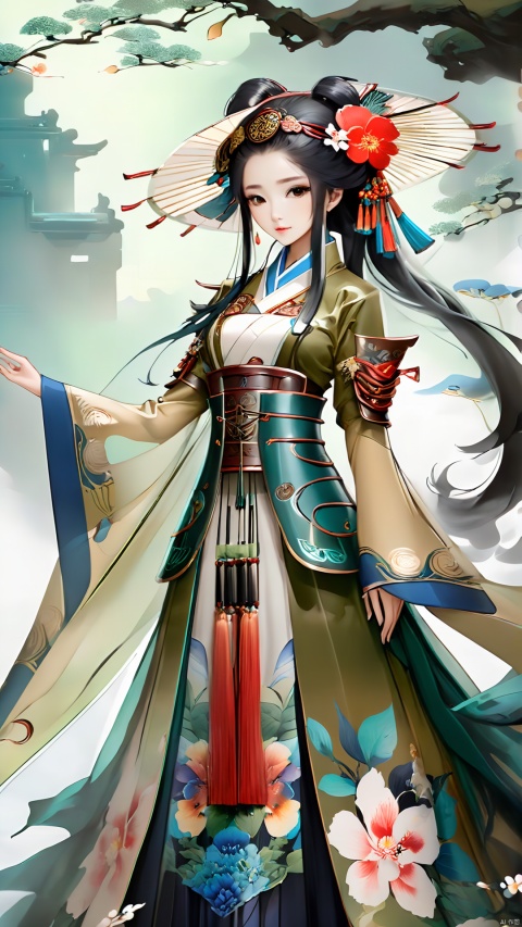  (Fantasy country fan armor mechanical wind) ancient wind rhyme, mechanical ancient wind girl, ancient wind transparent trench coat, skillfully blending the design with the mysterious beauty of the oriental tradition